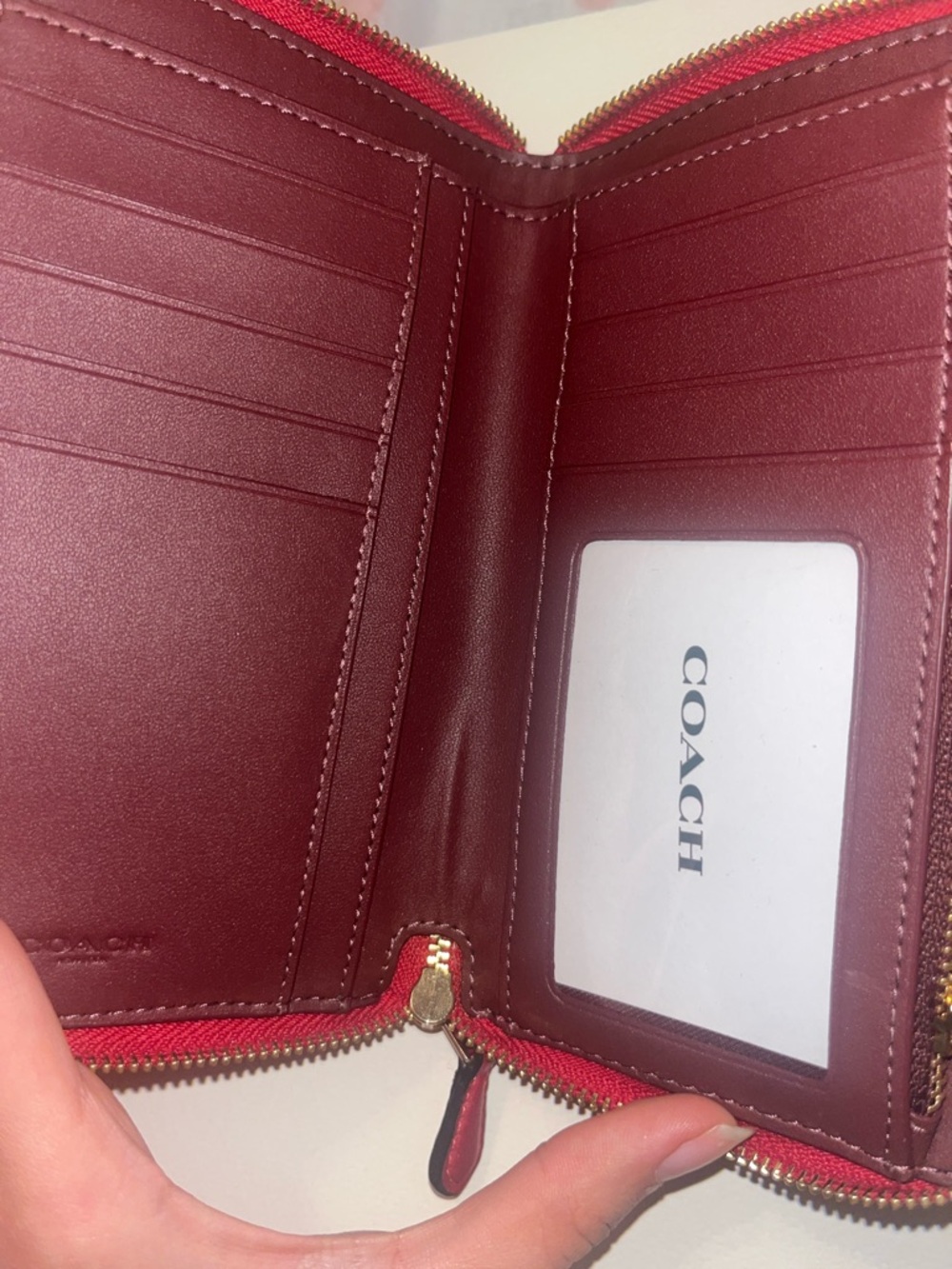 Coach Embossed Signature Zip Wallet - Red - Picture 3 of 4